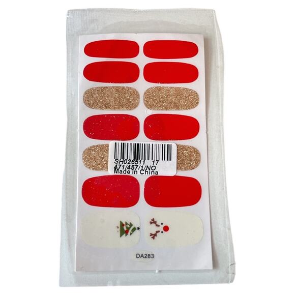 Christmas Nail Strips Reindeer Christmas Tree Glitter Red Gold 5 Packs - Picture 3 of 4